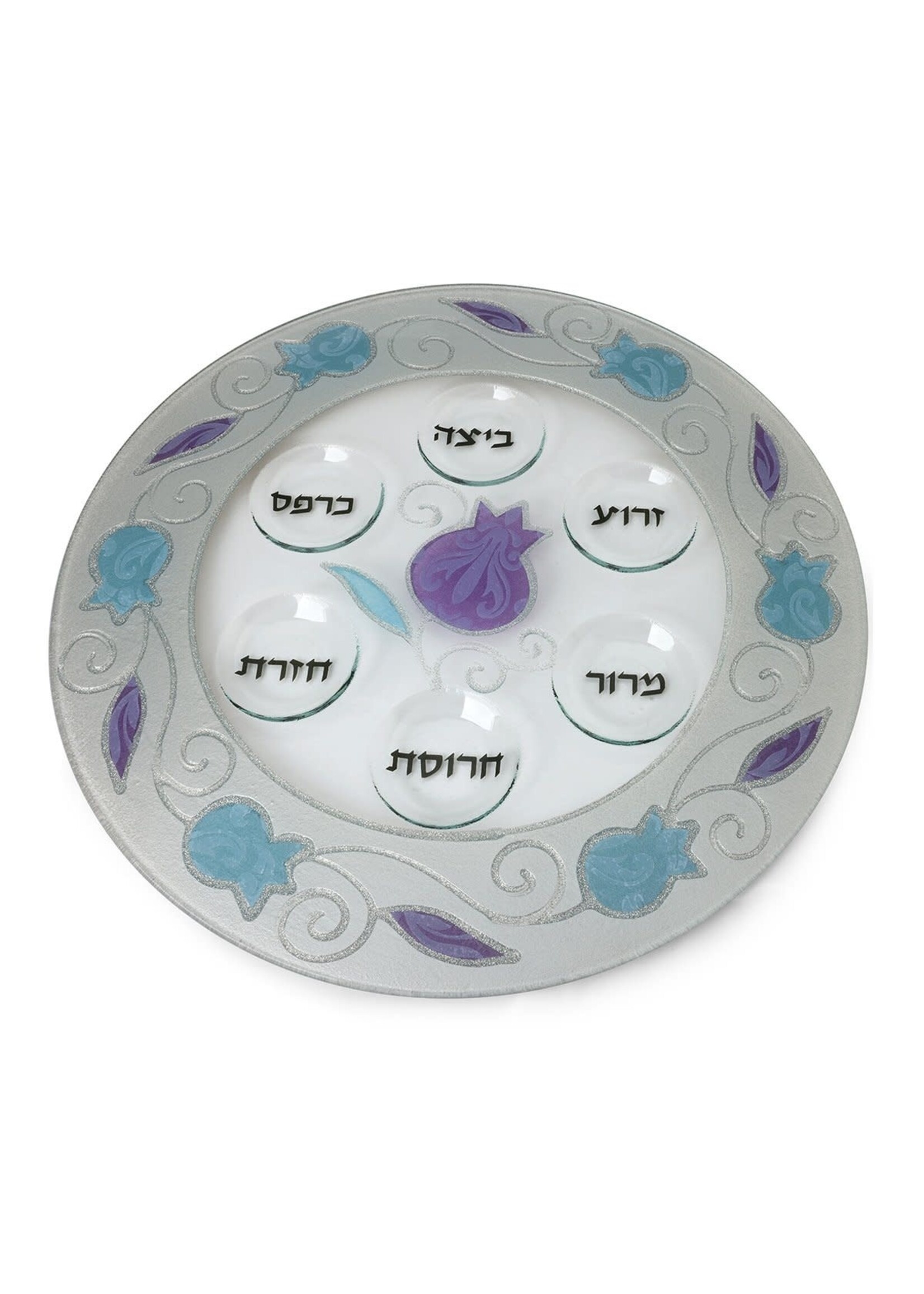 SEDER PLATE GLASS WITH ARTISTIC PURPLE 9214