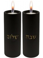 CANDLE HOLDER CEMENT BLACK & GOLD 4.5"