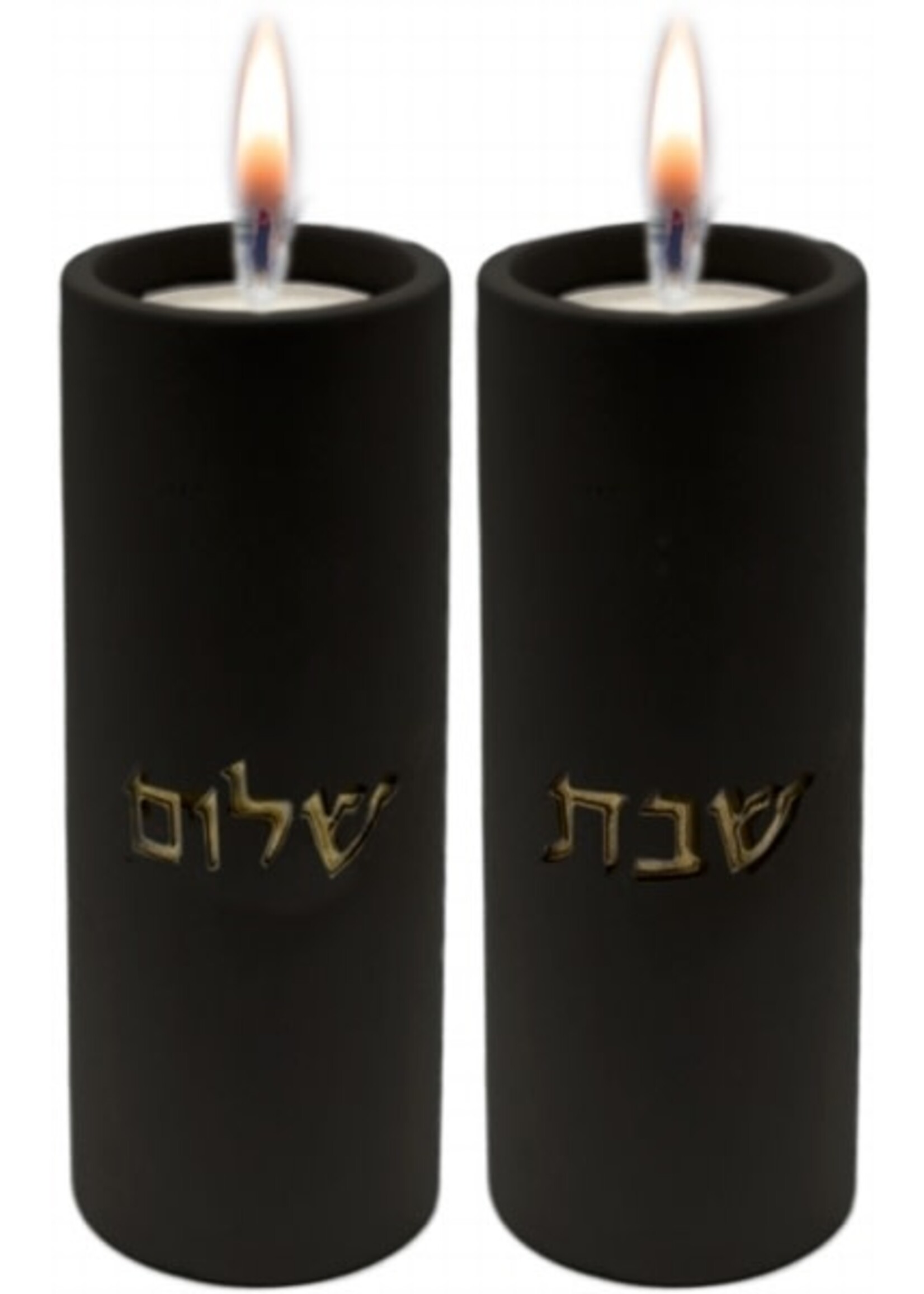 CANDLE HOLDER CEMENT BLACK & GOLD 4.5"