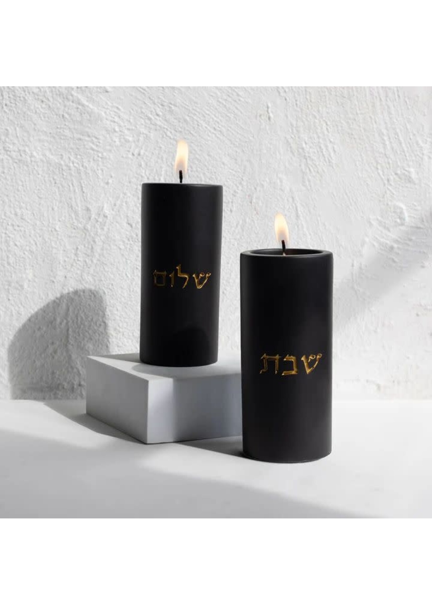 CANDLE HOLDER CEMENT BLACK & GOLD 4.5"