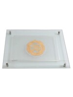 CHALLAH BOARD GLASS LASER CUT GOLD  JERUSALEM CIRCLE  "L'KAVOD SHABBAT KODESH"