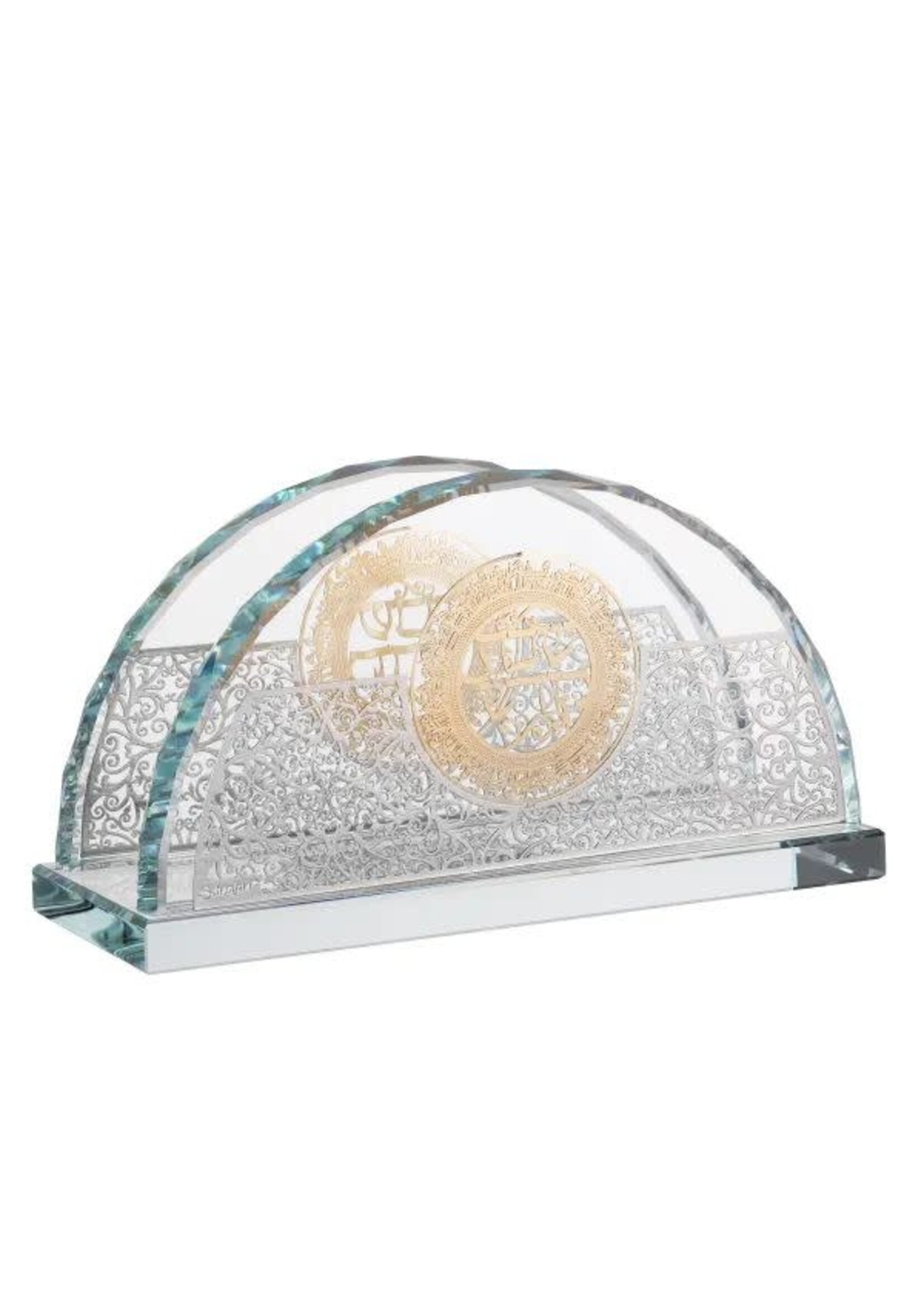 NAPKIN HOLDER CRYSTAL SILVER & GOLD LASER CUT METAL "SHABBAT KODESH"