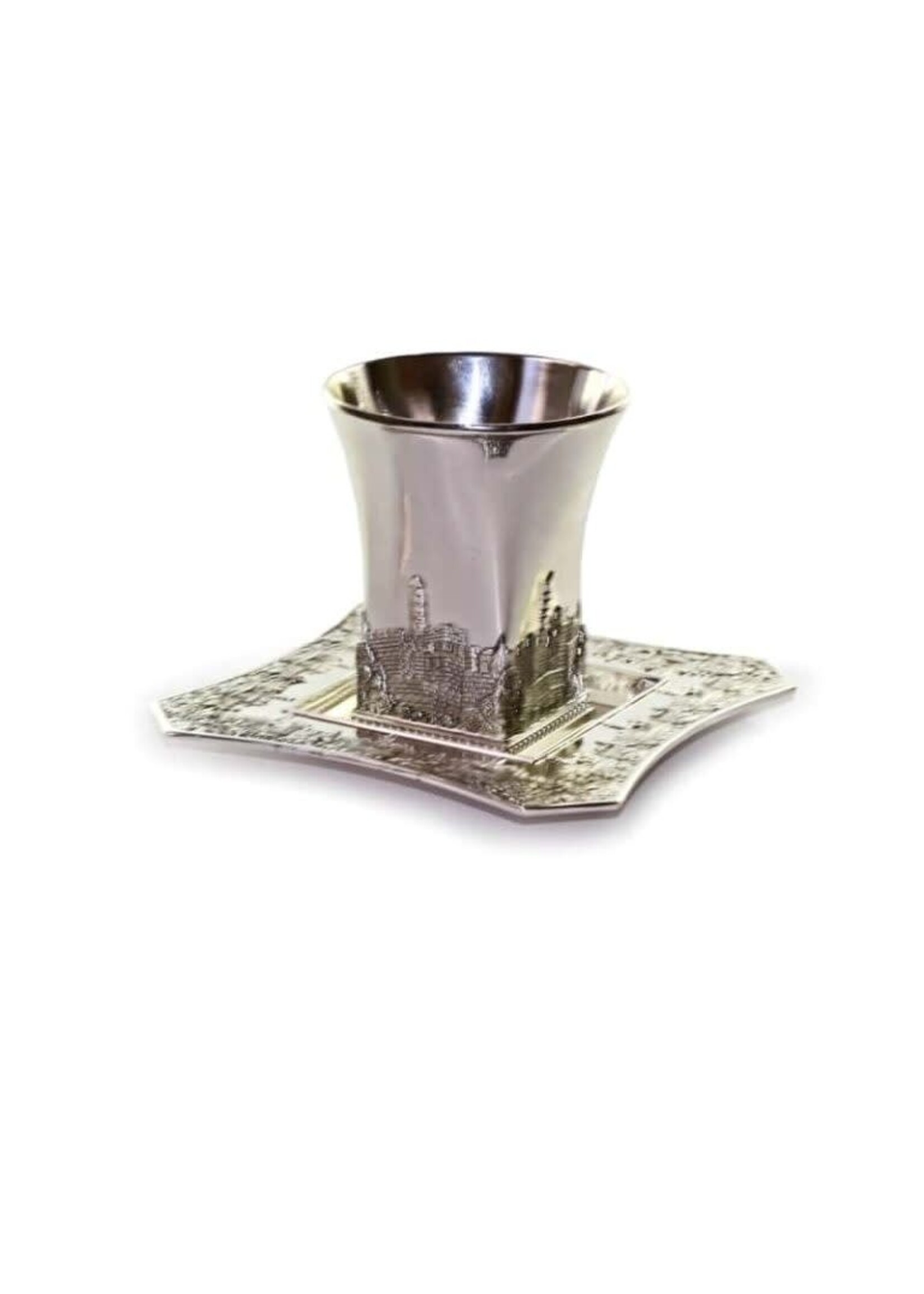 KIDDUSH CUP JERUSALEM SQUARE SILVER PLATE