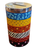 TZEDAKAH BOX PAINTED COLORFUL PATTERNS
