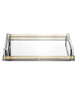 SHABBAT TRAY GLASS MIRROR GOLD MESH BORDER