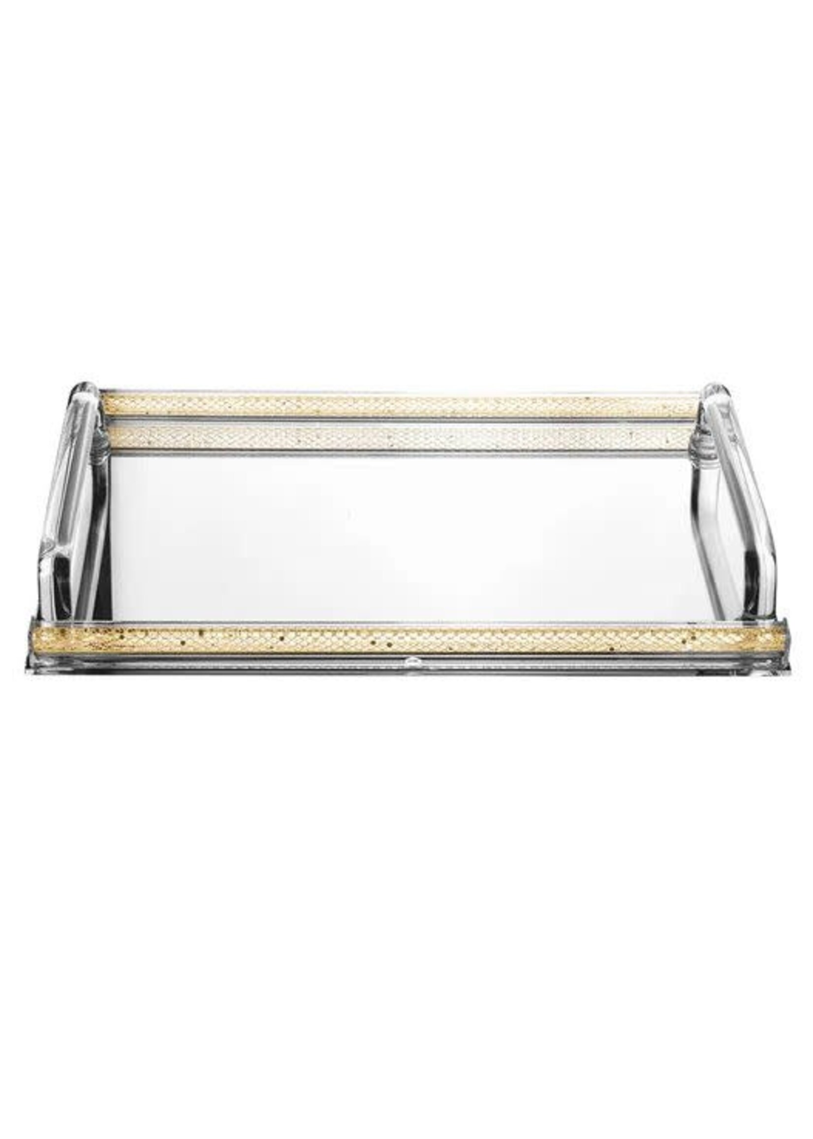SHABBAT TRAY GLASS MIRROR GOLD MESH BORDER