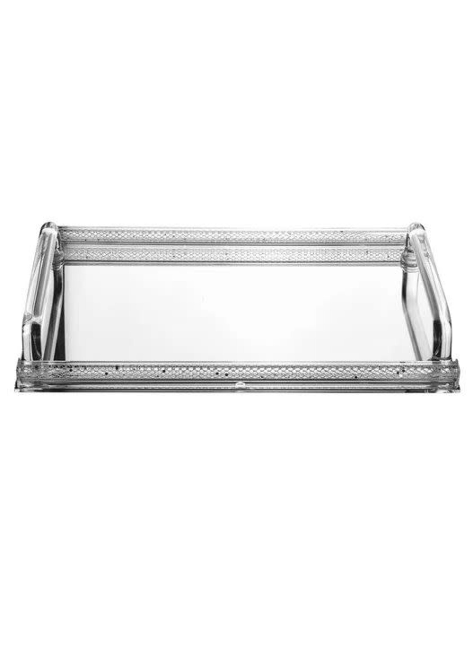 SHABBAT TRAY GLASS MIRROR SILVER MESH BORDER