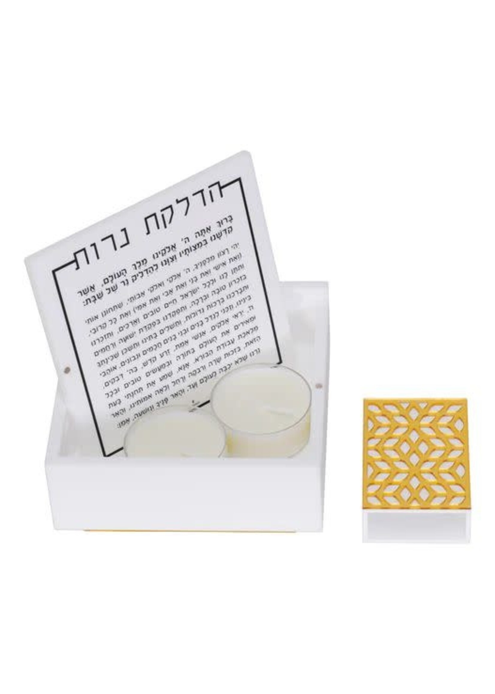 TRAVEL CANDLE SET WHITE ACRYLIC GOLD ACCENTS