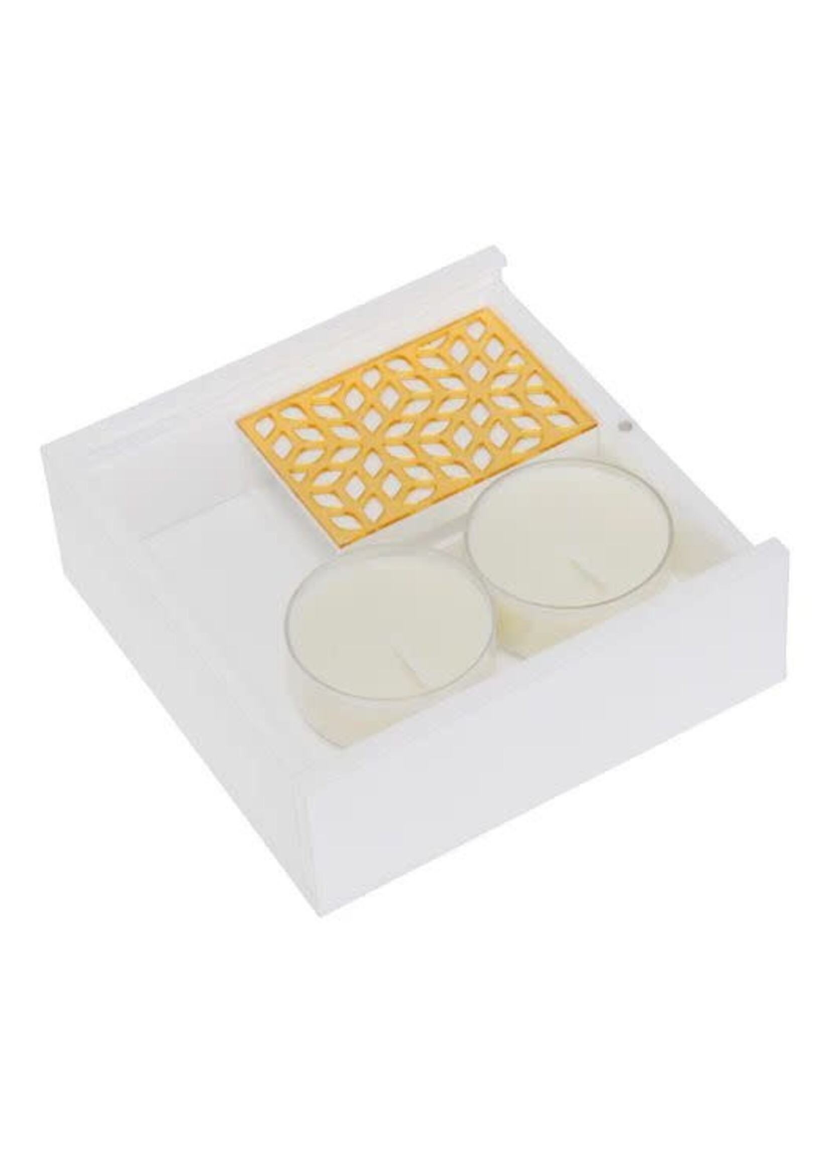 TRAVEL CANDLE SET WHITE ACRYLIC GOLD ACCENTS