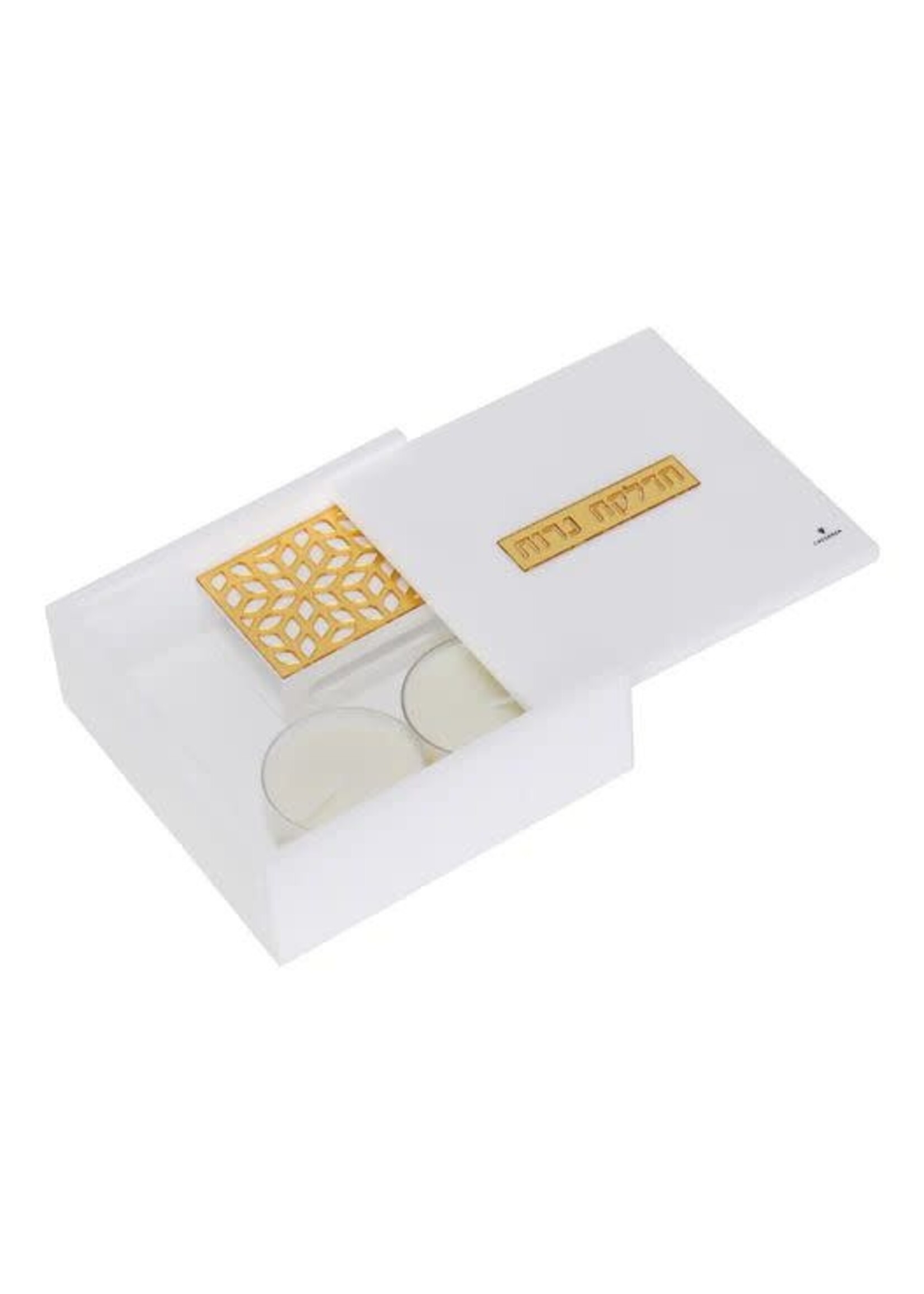 TRAVEL CANDLE SET WHITE ACRYLIC GOLD ACCENTS