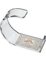 WINE HOLDER ACRYLIC SILVER & GOLD LASER CUT JERUSALEM "BOREI PRI HAGEFEN"