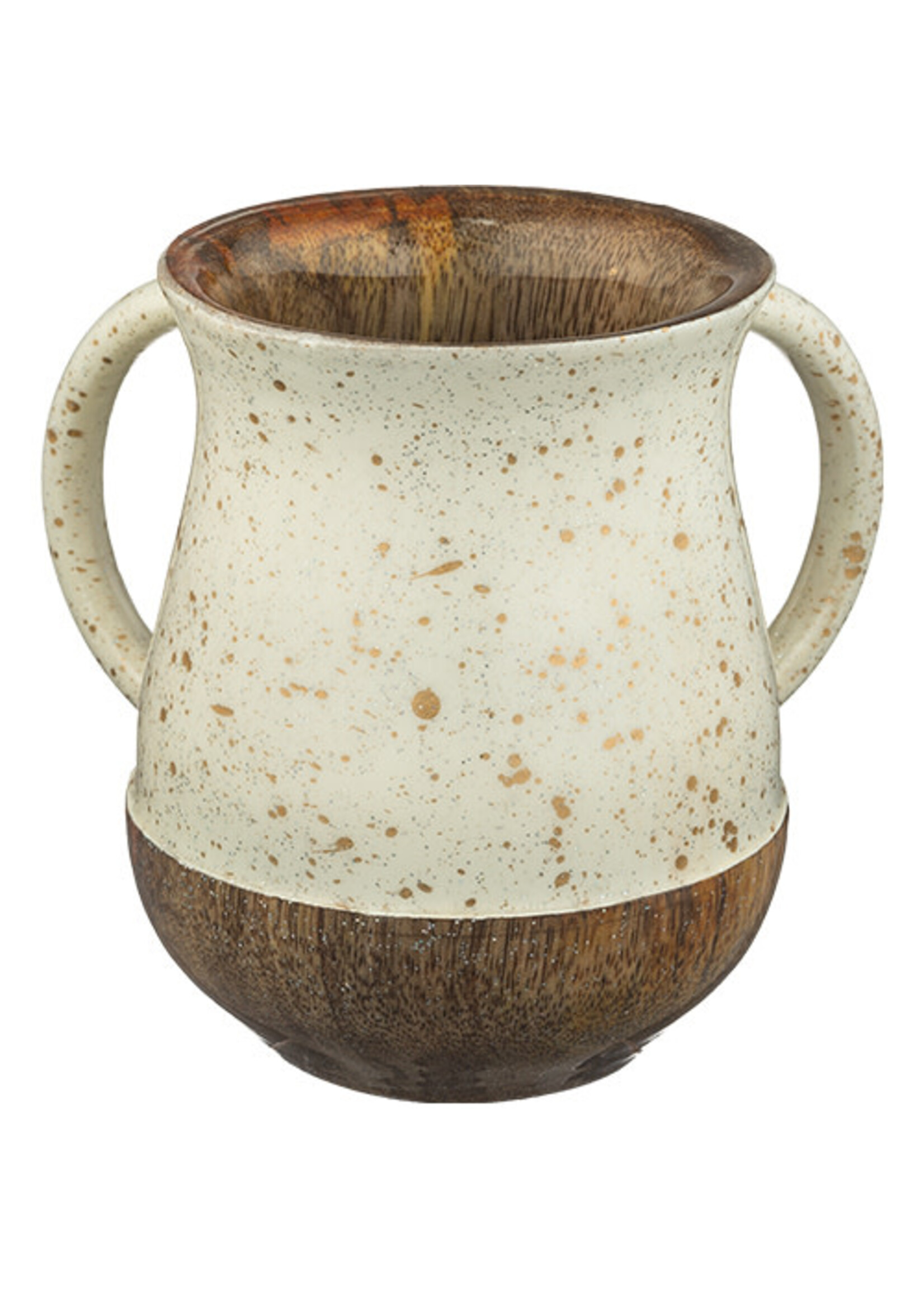 WASHING CUP MANGO WOOD WHITE WITH GOLD SPECKLES