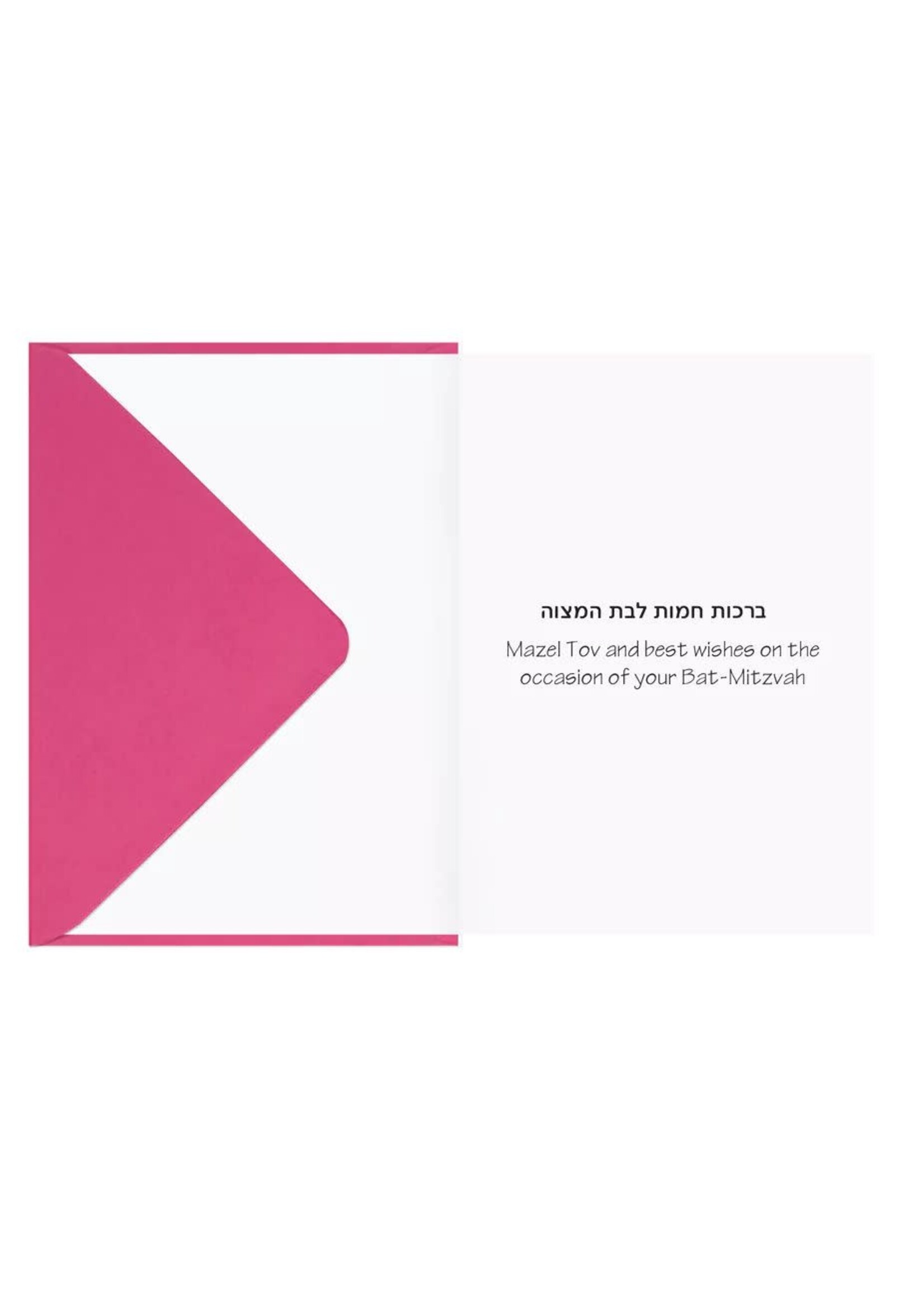 BAT MITZVAH CARD GLITTERY PINK POLKA DOTS
