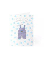 BABY BOY CARD BLUE STRIPED OVERALLS