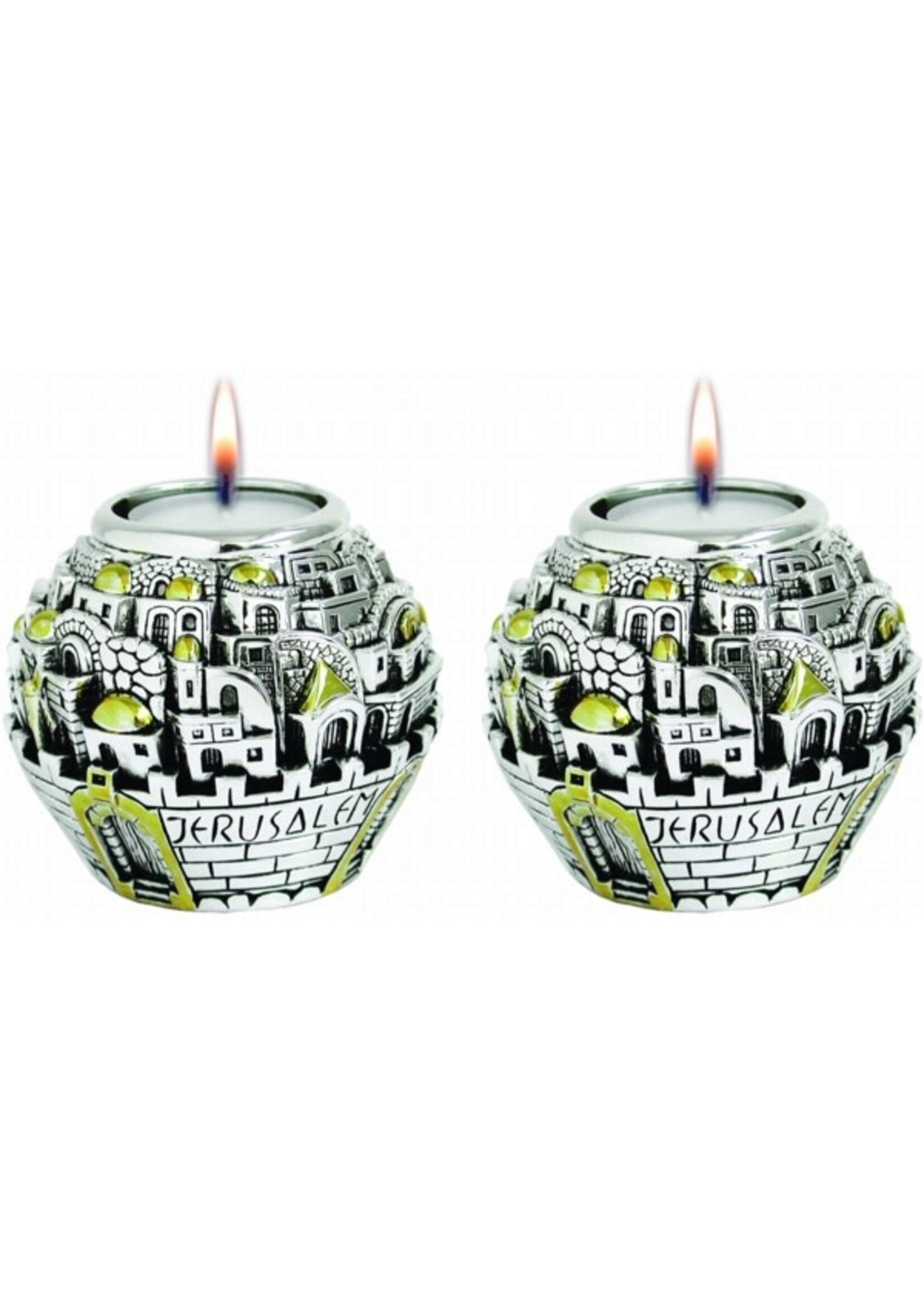 CANDLE HOLDER SILVER & GOLD JERUSALEM BALL
