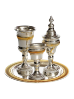 HAVDALAH SET GOLD STRIPES DESIGN SILVER PLATE