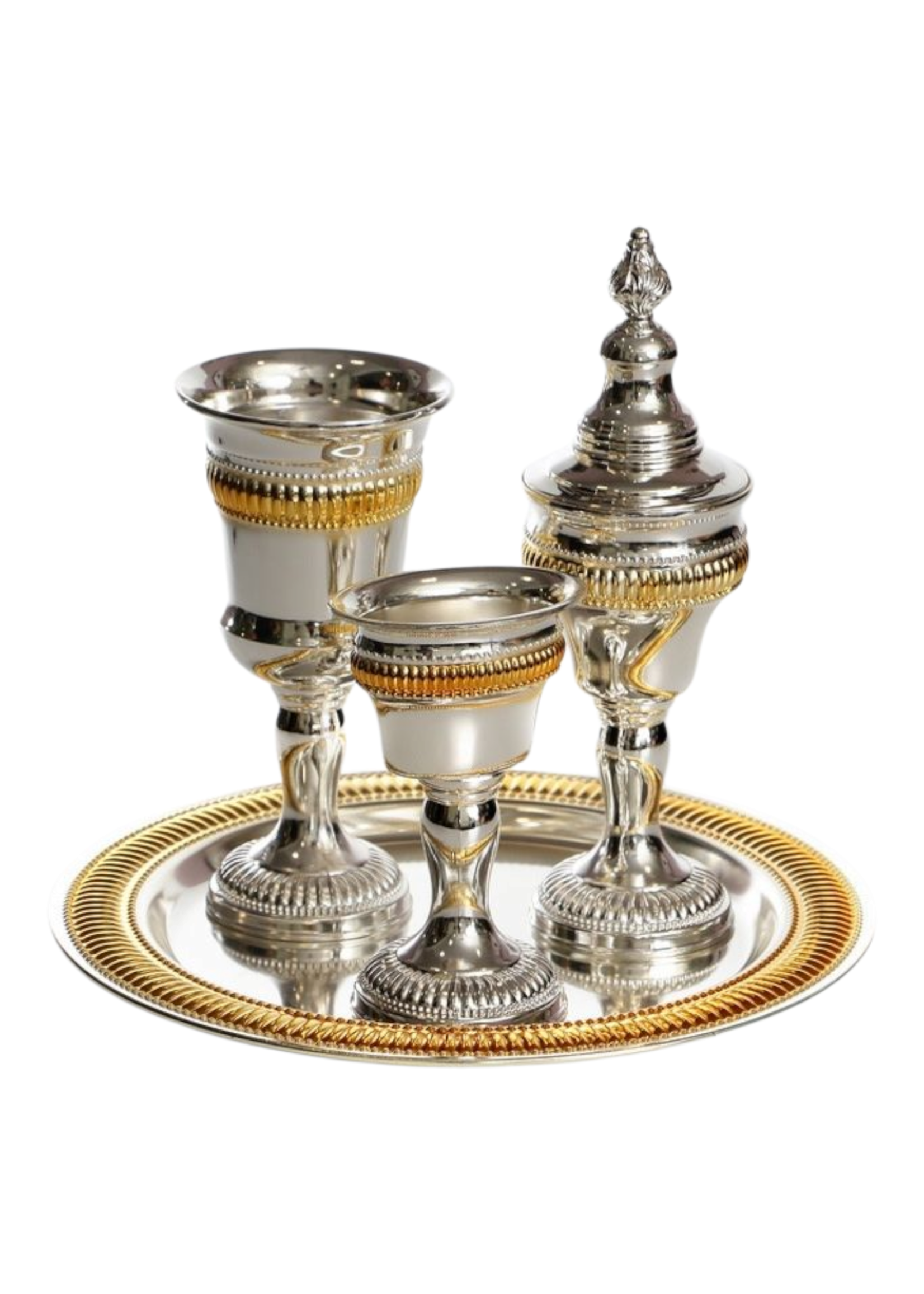 HAVDALAH SET GOLD STRIPES DESIGN SILVER PLATE