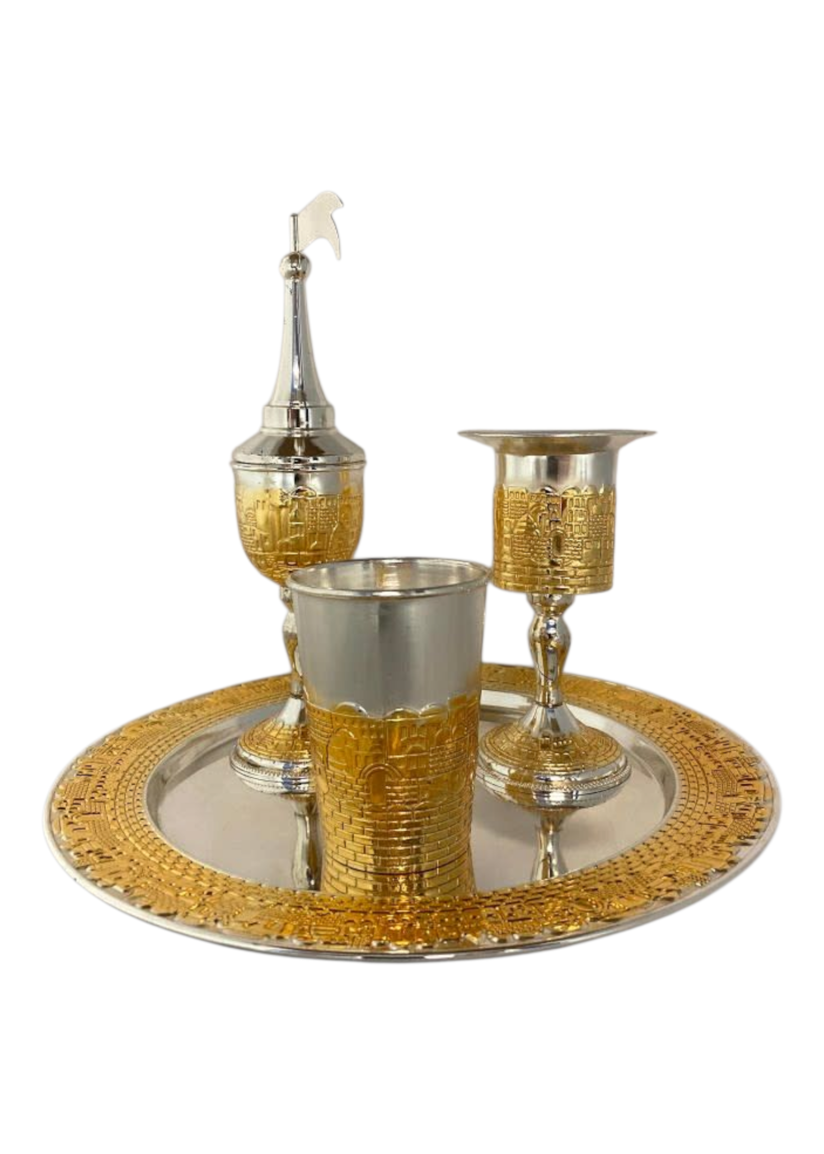 HAVDALAH SET GOLD JERUSALEM SILVER PLATE