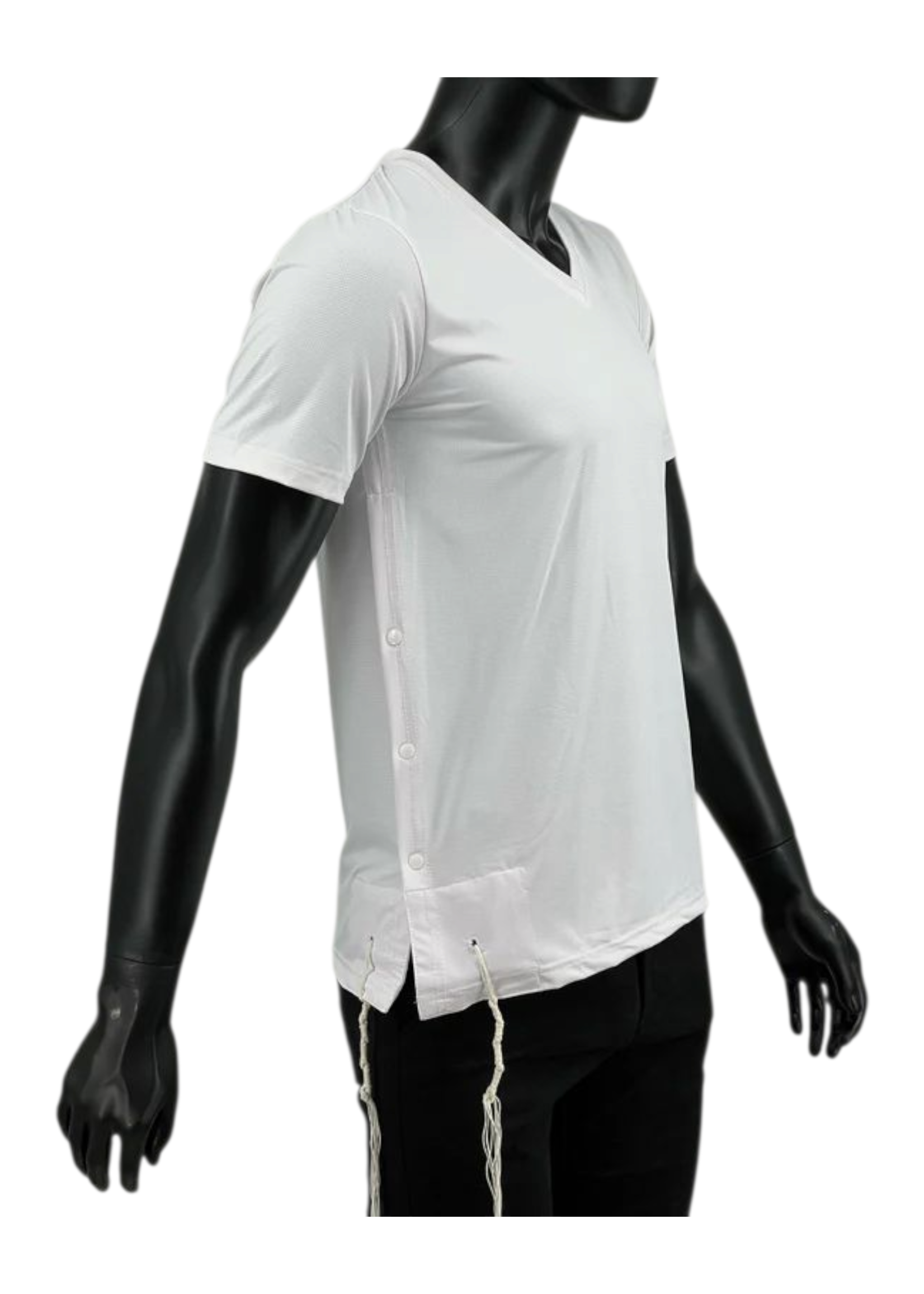 MMJ DRI-FIT TZITZIS ASHKENAZ V-NECK ADULT WHITE MEDIUM