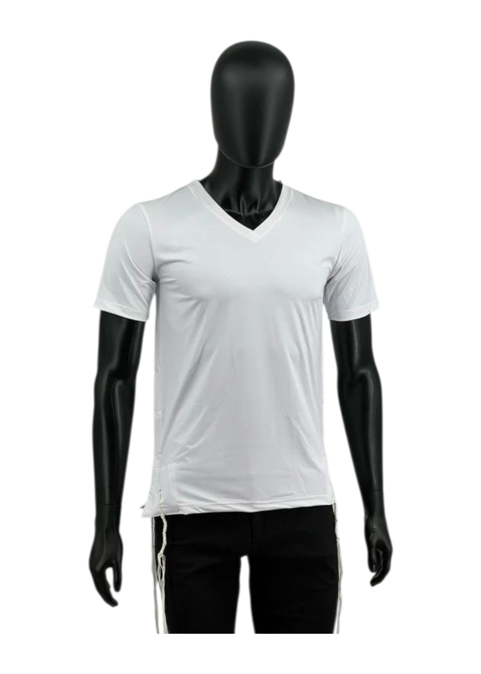 MMJ DRI-FIT TZITZIS ASHKENAZ V-NECK ADULT WHITE SMALL