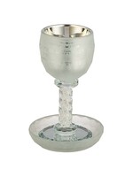 KIDDUSH CUP CRYSTAL SILVER FROST BLESSING SPIRAL CHIPS STEM