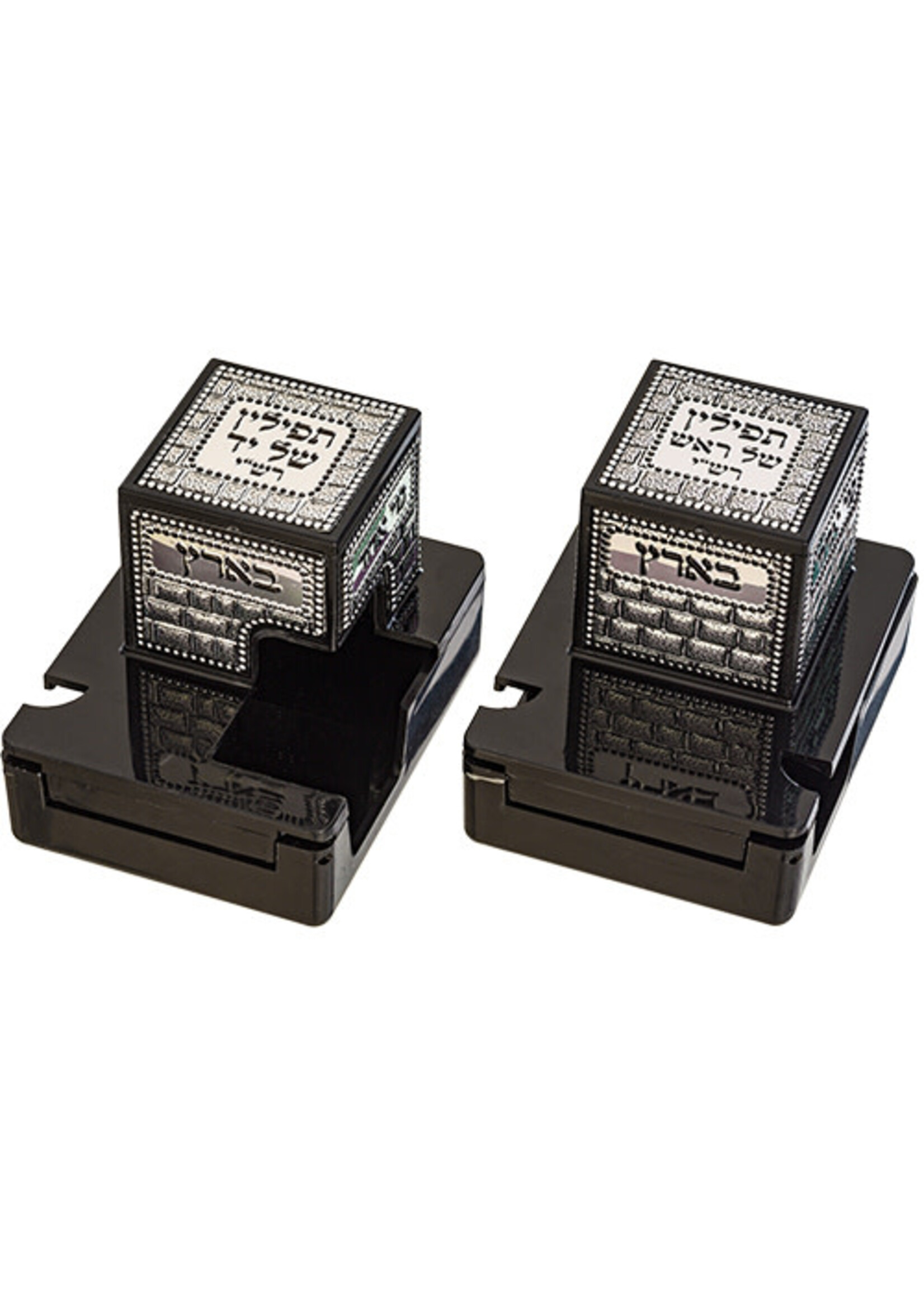 TEFILLIN BOX RASHI RIGHTY SIZE 35  SILVER METAL PLATE
