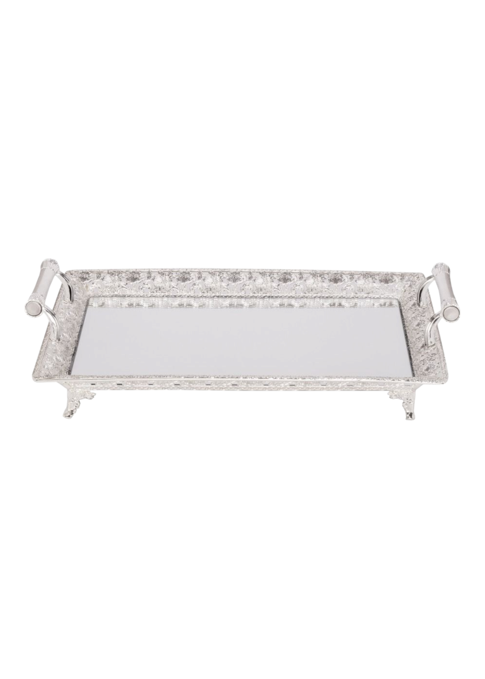 CANDLE TRAY SILVER PLATE MIRROR BASE 24"X16"