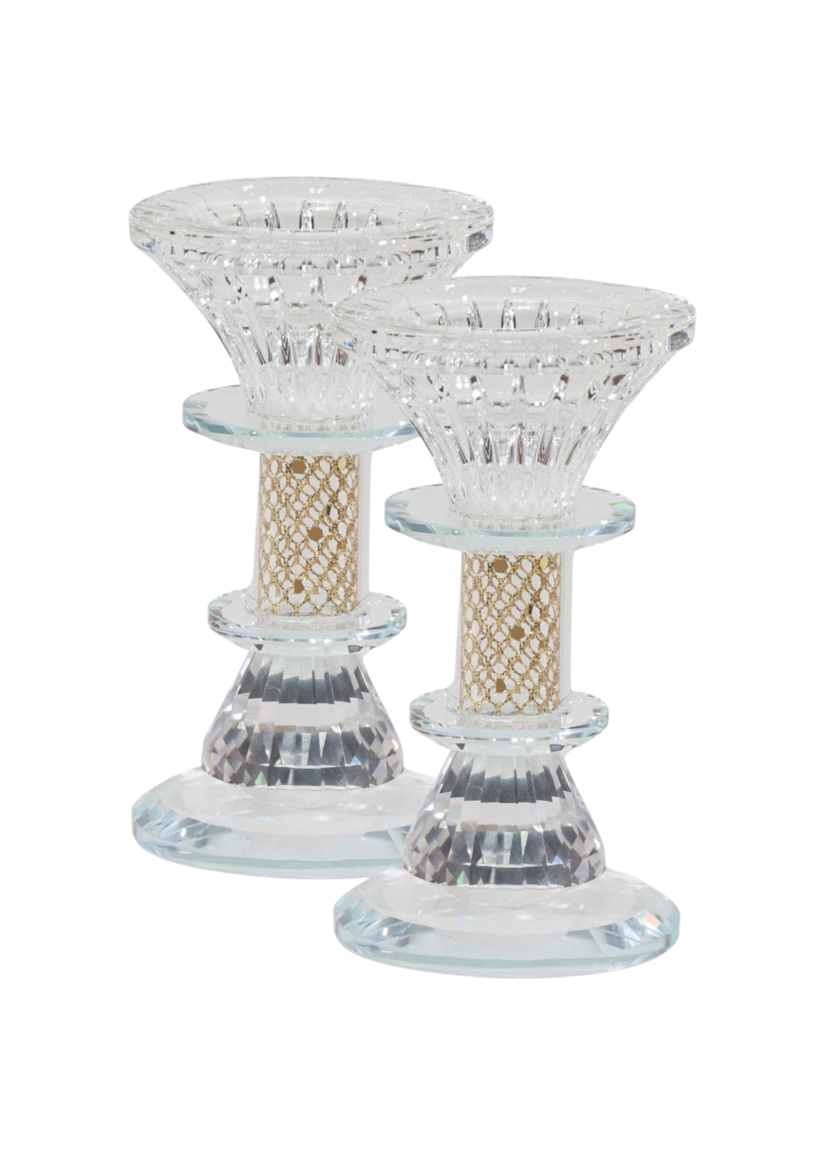 CANDLESTICKS CRYSTAL & GOLD MESH 5"