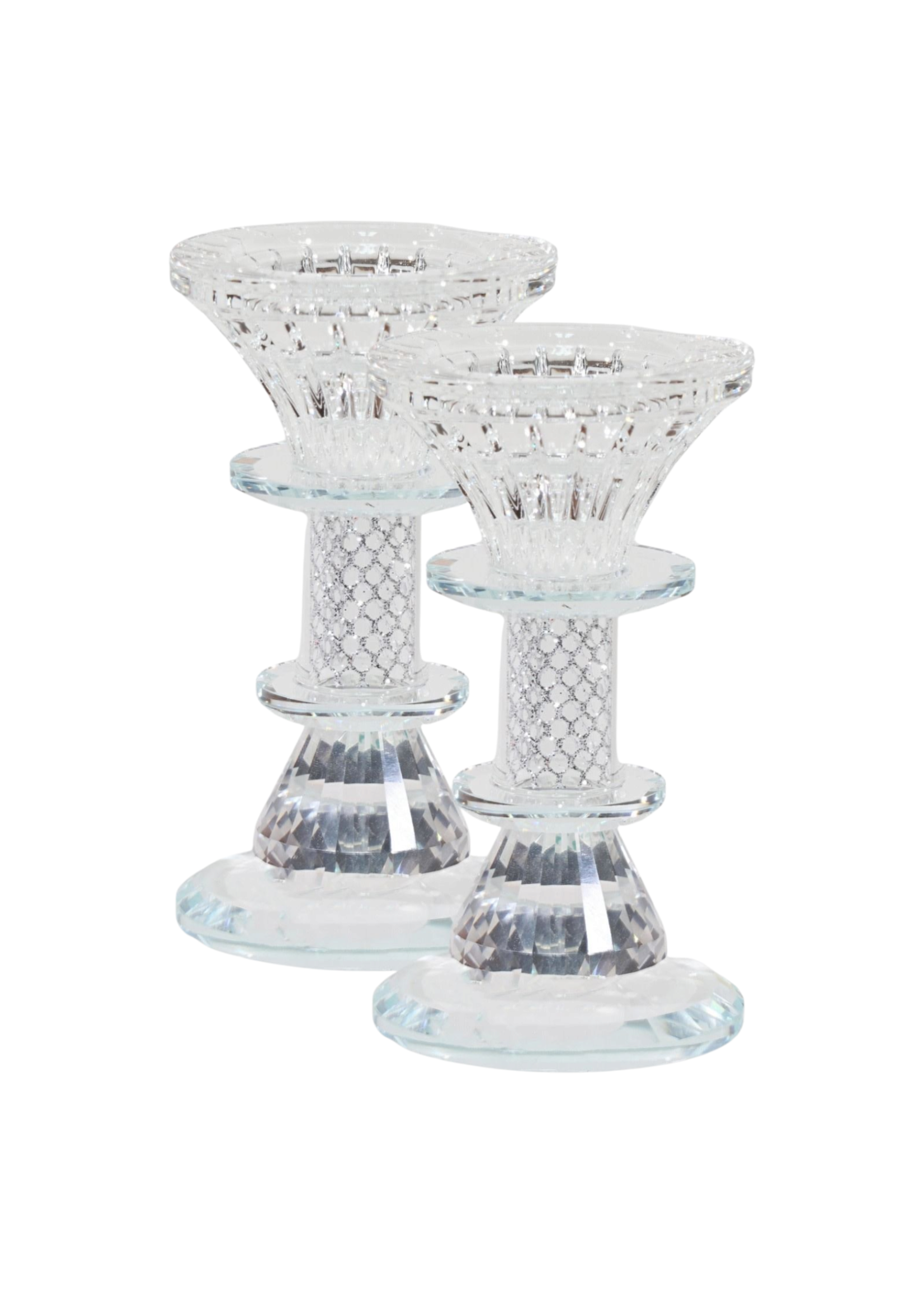CANDLESTICKS CRYSTAL SILVER MESH STEM 5"