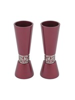 CANDLESTICKS  MAROON ALUMINUM LASER CUT POMEGRANATES INLAY