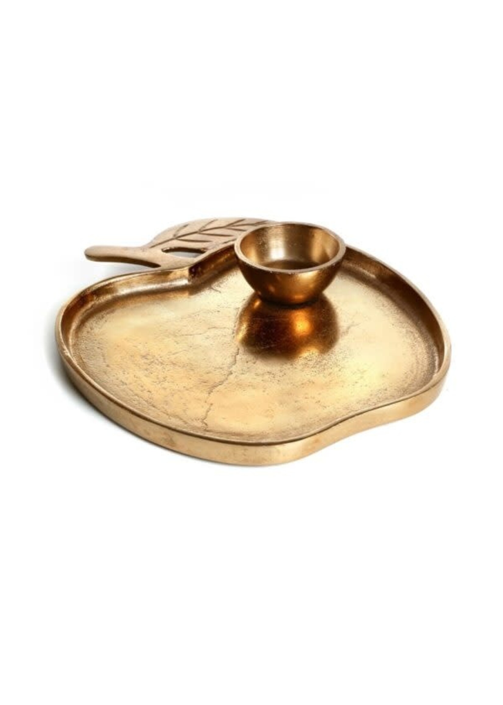 HONEY DISH ON GOLDEN METAL APPLE TRAY