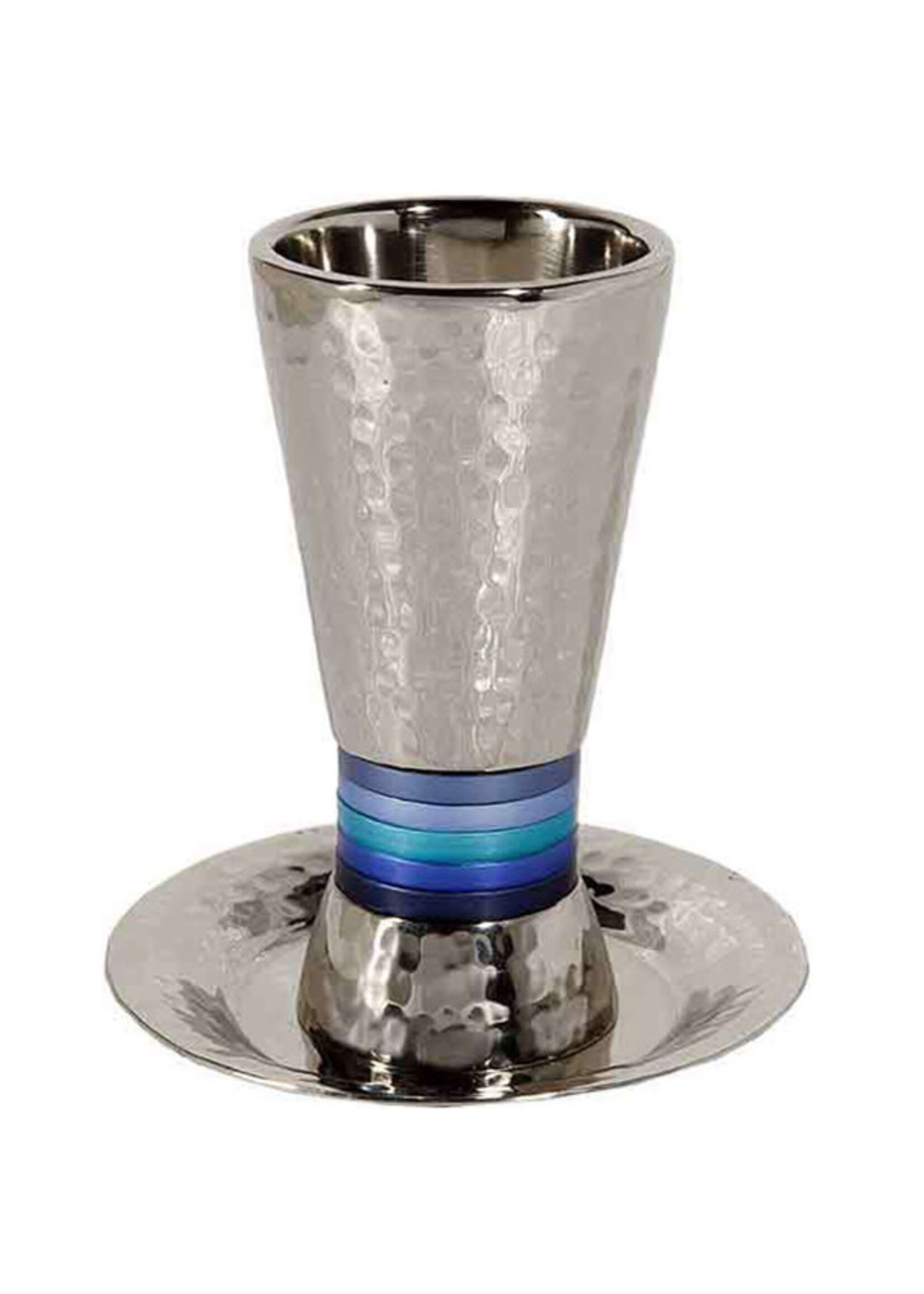 KIDDUSH CUP HAMMERED NICKEL WITH RINGS BLUE