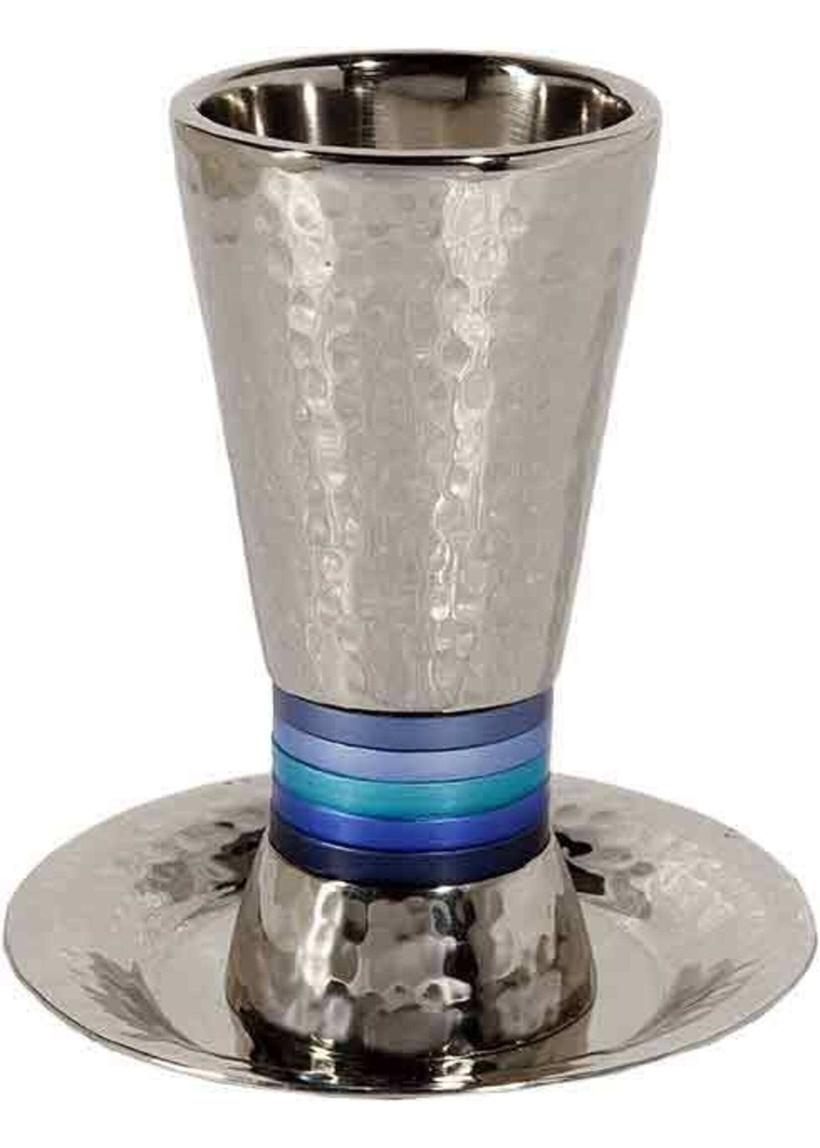 KIDDUSH CUP HAMMERED NICKEL WITH RINGS BLUE