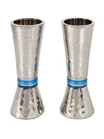 CANDLESTICKS HAMMERED NICKEL CONICAL RINGS BLUE