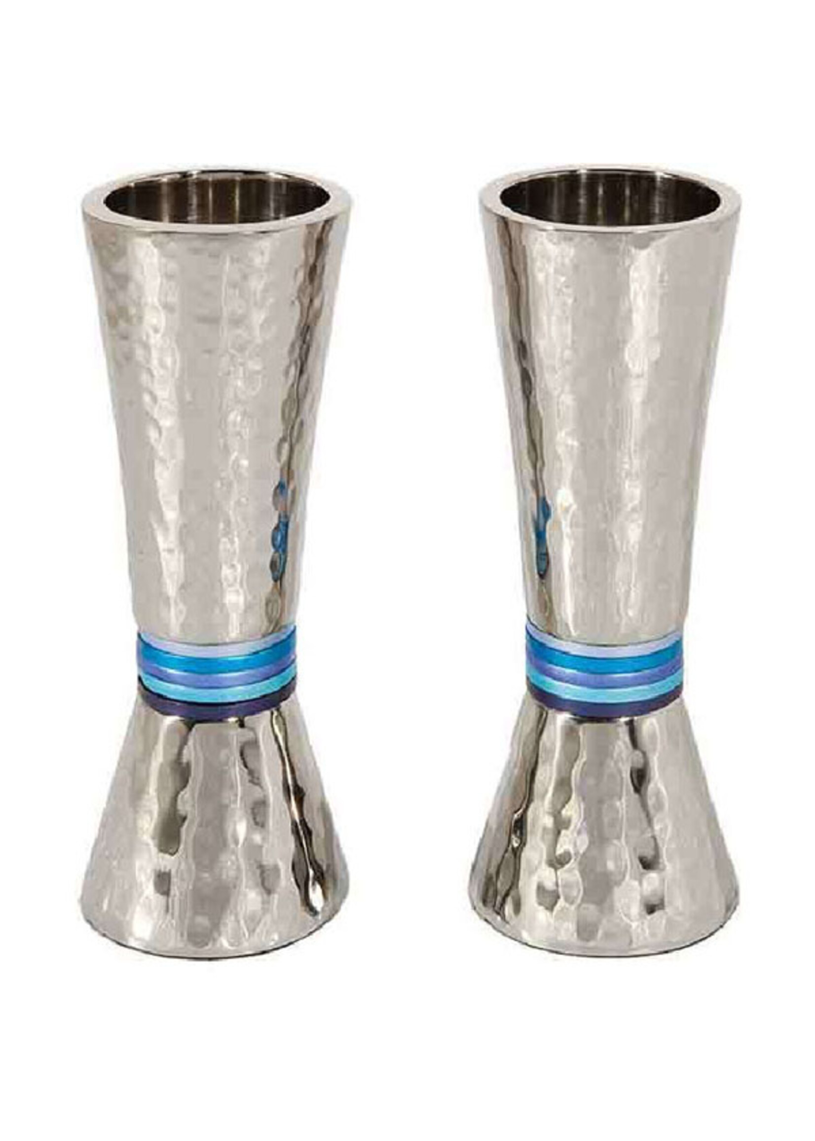 CANDLESTICKS HAMMERED NICKEL CONICAL RINGS BLUE