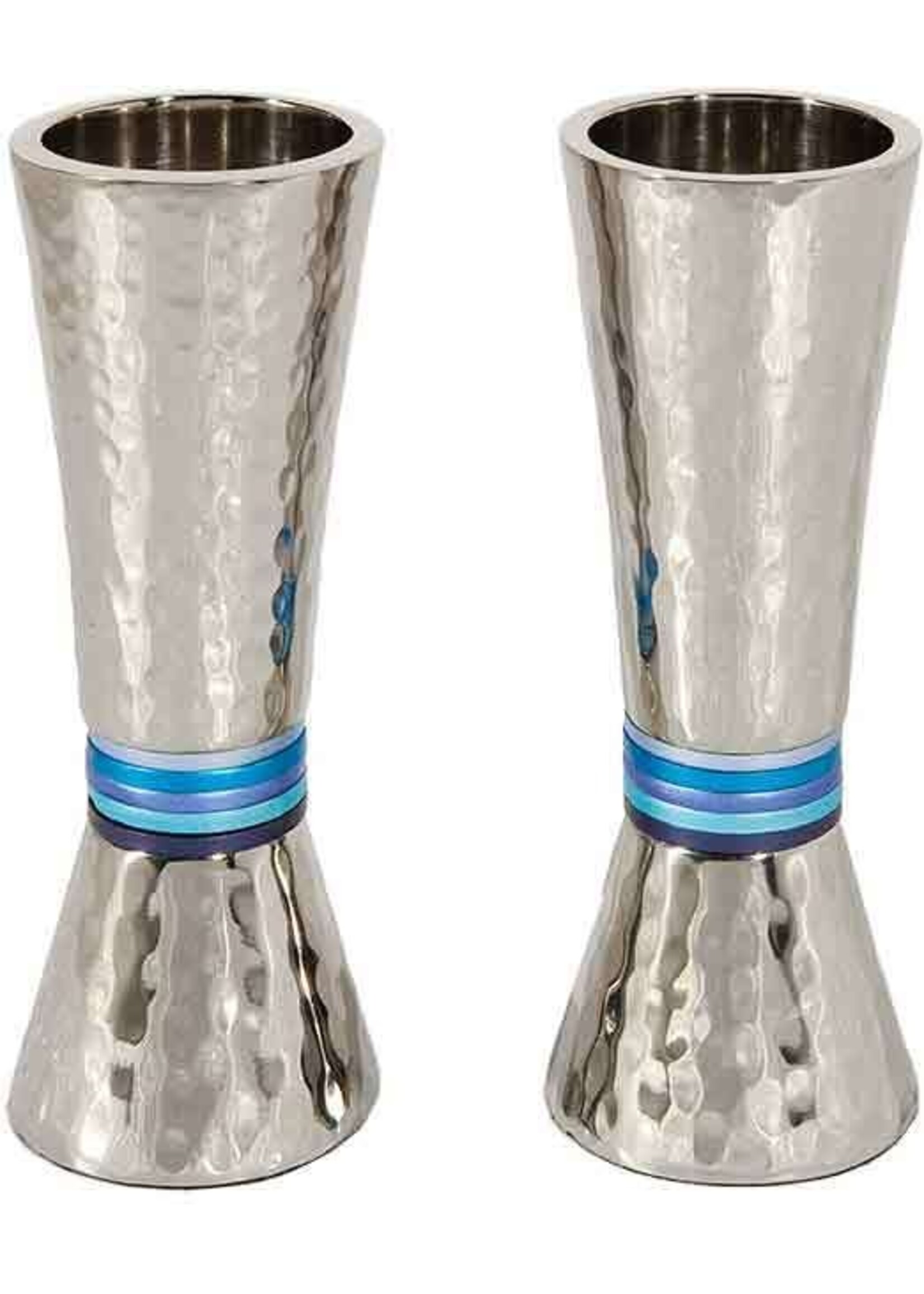 CANDLESTICKS HAMMERED NICKEL CONICAL RINGS BLUE