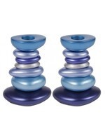 CANDLESTICK ALUMINUM PEBBLES-11.5CM BLUES