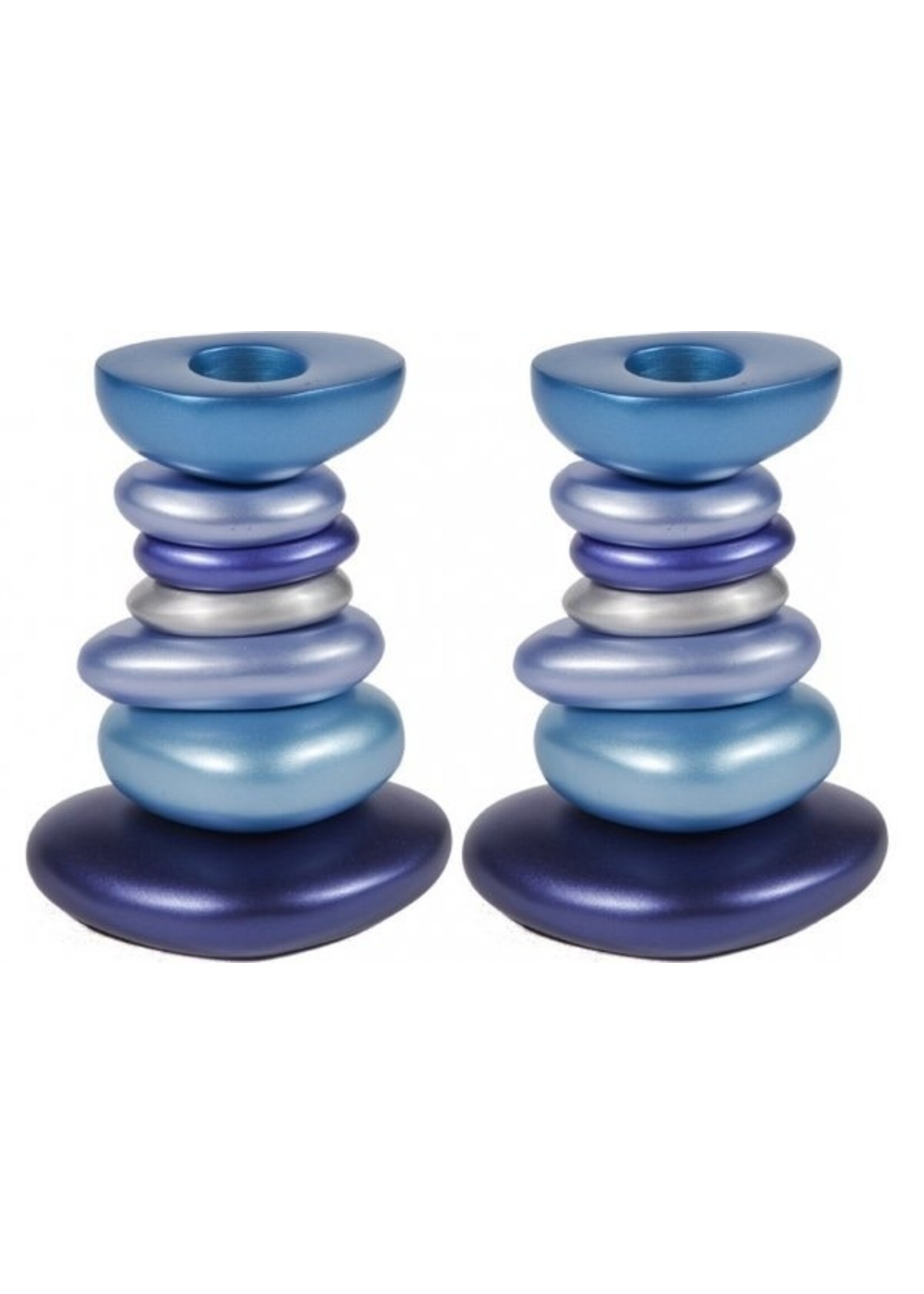 CANDLESTICK ALUMINUM PEBBLES-11.5CM BLUES