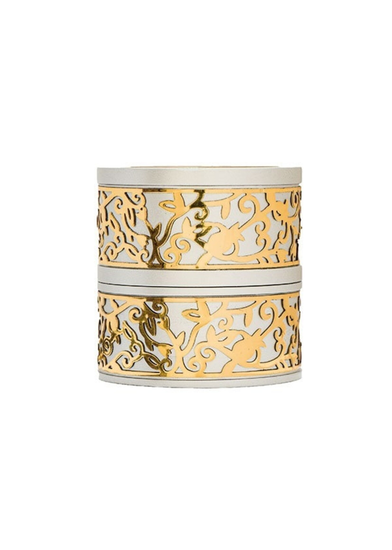 TRAVEL CANDLE HOLDER ALUMINUM W LACE SILVER
