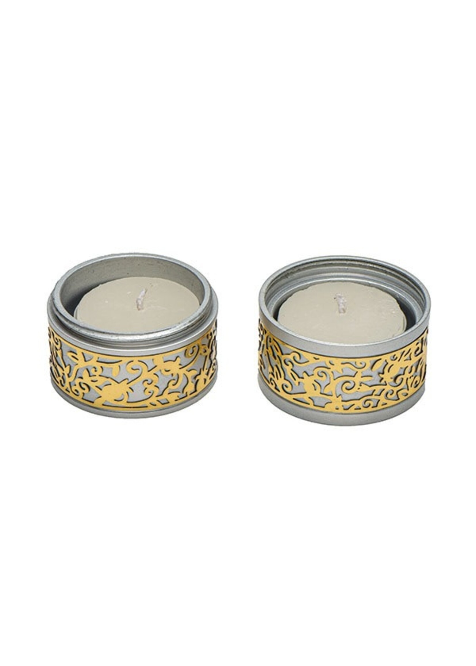 TRAVEL CANDLE HOLDER ALUMINUM W LACE SILVER