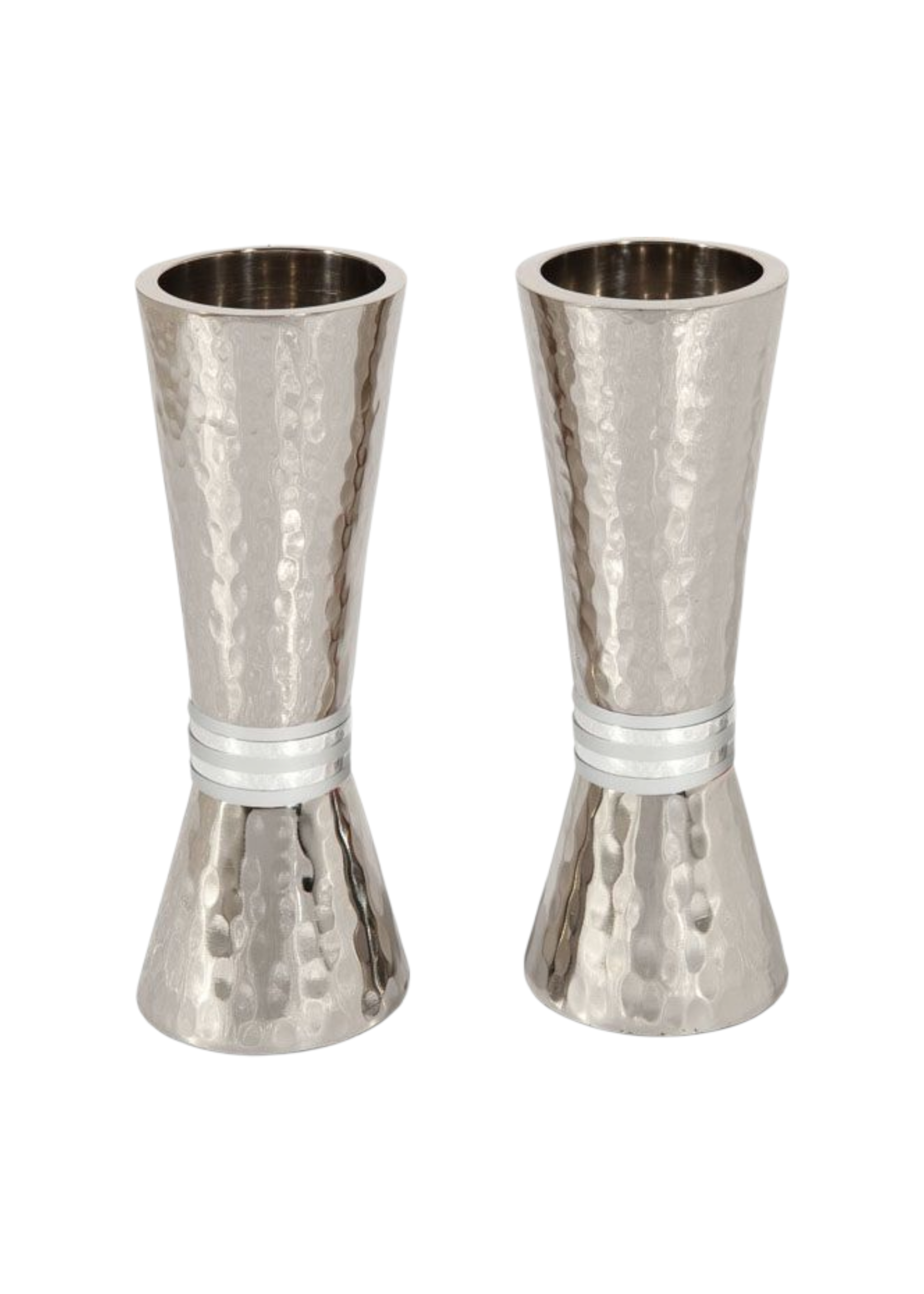 CANDLESTICKS HAMMERED NICKEL CONICAL RINGS SILVER
