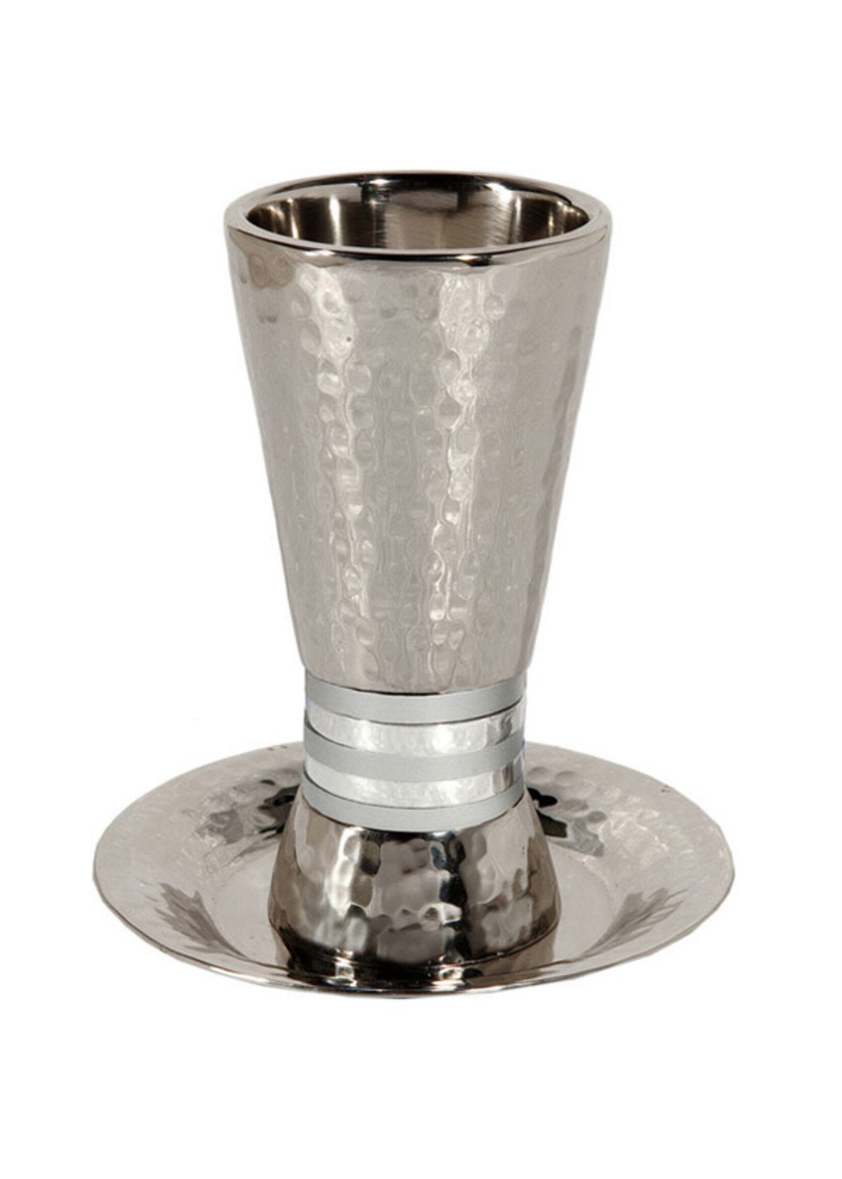 KIDDUSH CUP HAMMERED NICKEL WITH RINGS GREY