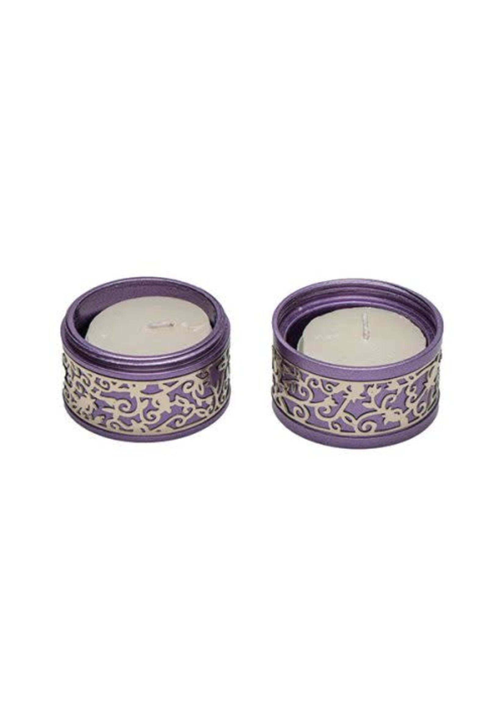 TRAVEL CANDLE HOLDER ALUMINUM W LACE PURPLE