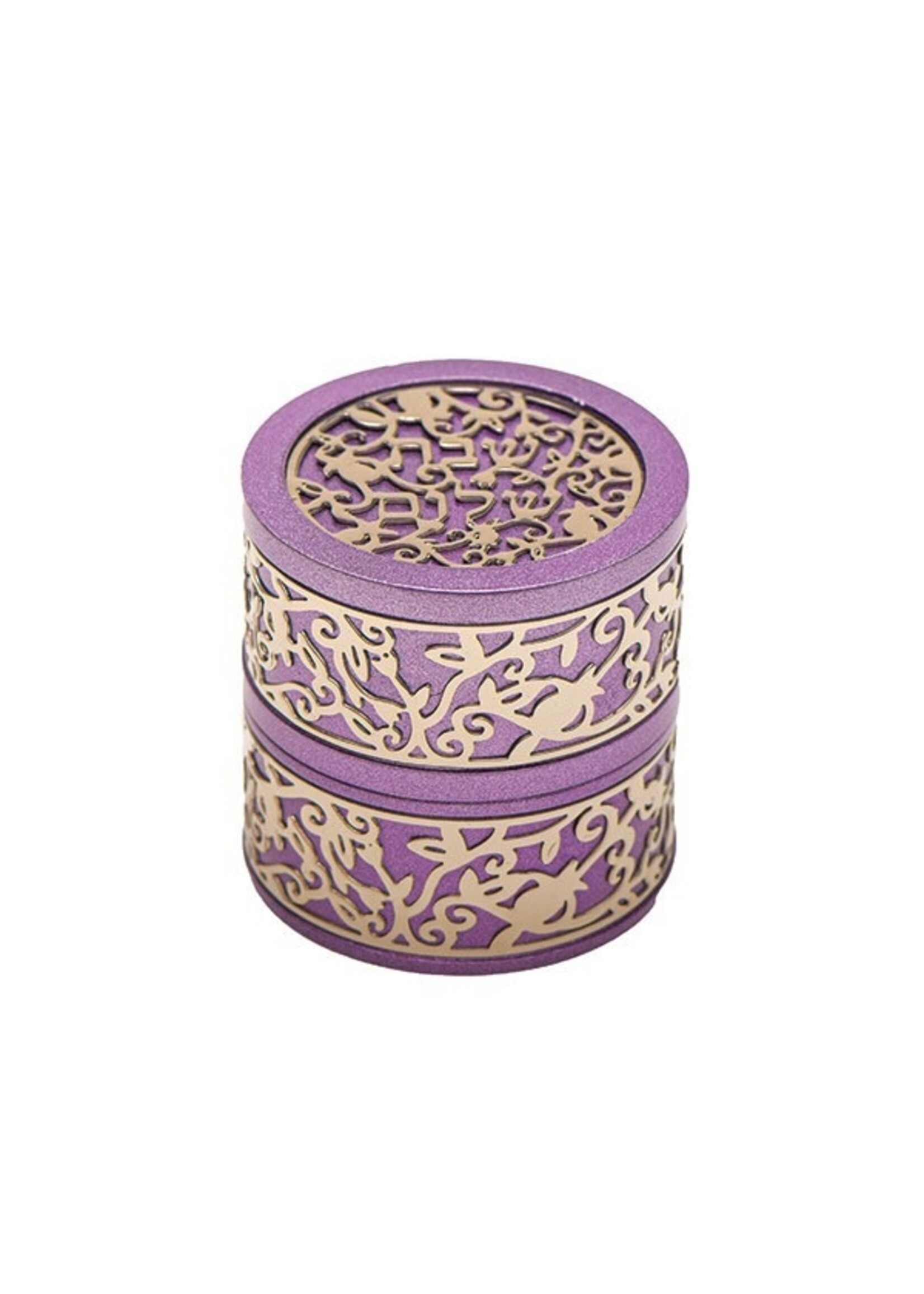 TRAVEL CANDLE HOLDER ALUMINUM W LACE PURPLE
