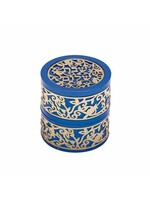 TRAVEL CANDLE HOLDER ALUMINUM W LACE BLUE