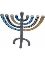 MENORAH METAL BLUE PAINTED PATTERNS SMALL 9"