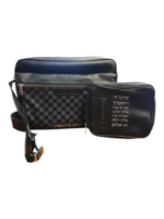 TALLIT AND TEFILLIN MESSENEGER BAG BLACK CHECKERED FAUX LEATHER