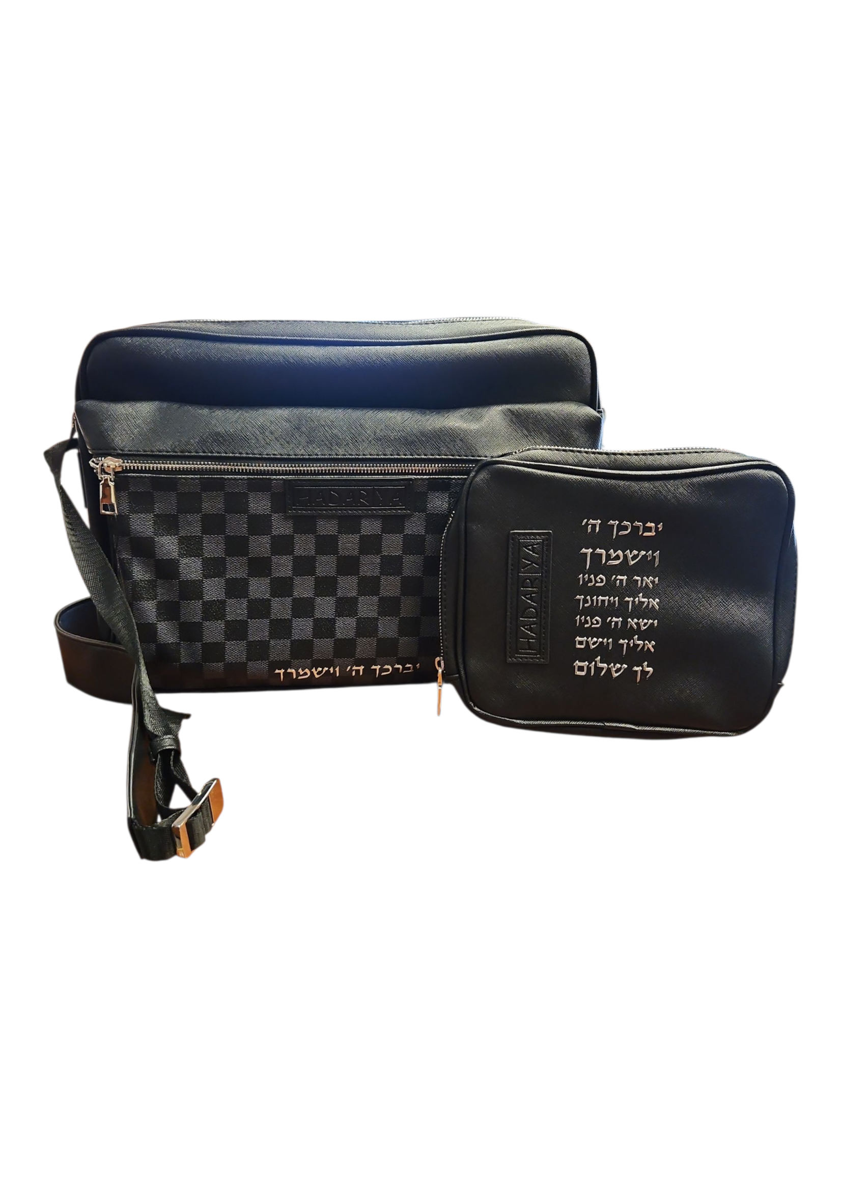 TALLIT AND TEFILLIN MESSENEGER BAG BLACK CHECKERED FAUX LEATHER