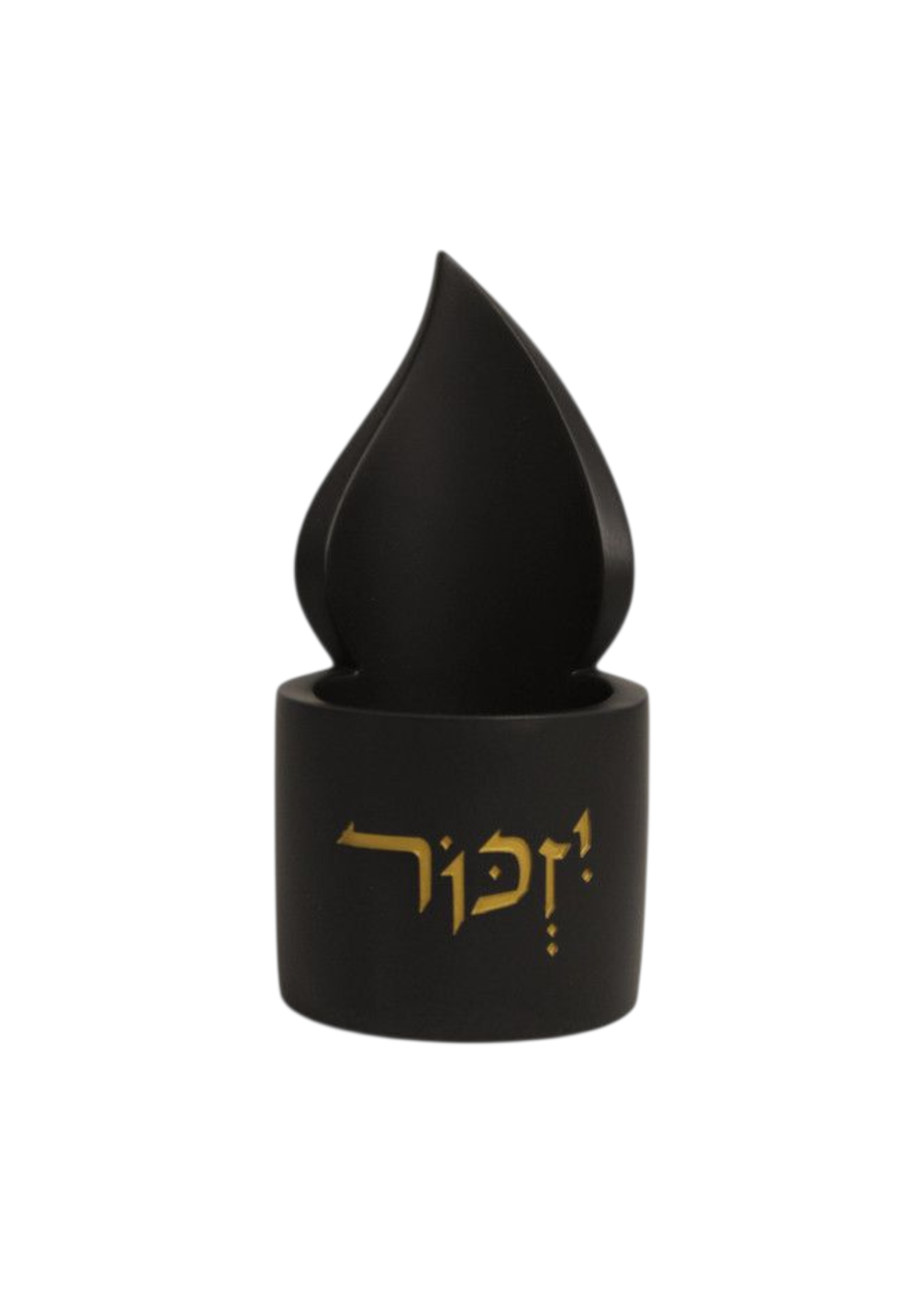 MEMORIAL CANDLE HOLDER BLACK FLAME GOLD "YIZKOR"