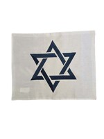 CHALLAH COVER WHITE AND NAVY BLUE EMBROIDERED STAR OF DAVID